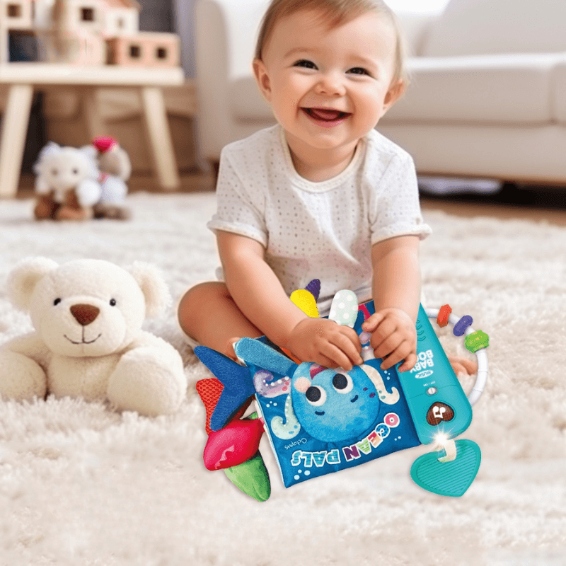 Carte Muzicala Interactiva LUDIRO, Prietenii din Ocean cu Cozi 3D, Lumini Interactive, Pentru Bebelusi +6 Luni