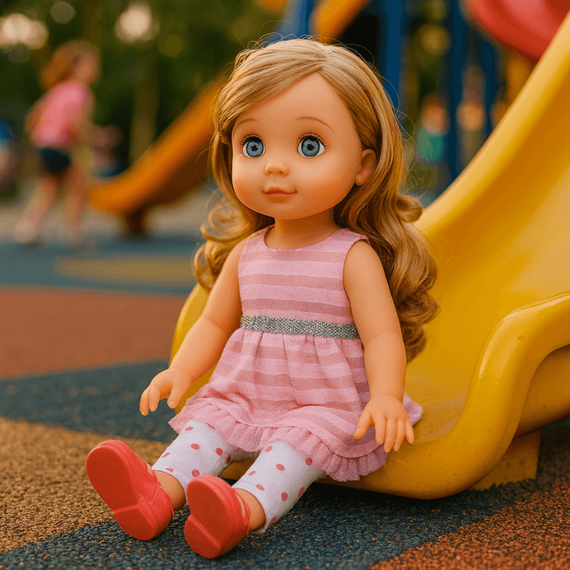 Papusa 30 Cm Ludiro, Rochita Roz, Par Lung, Dezvolta Imaginatia si Jocul de Rol, + 3 Ani