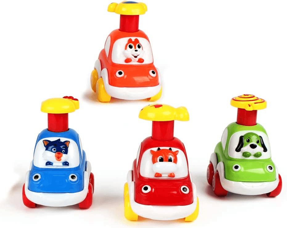 Set 4 Masinute Colorate Interactive, Apasa si Merge, 8x6x10 Cm, +18 Luni