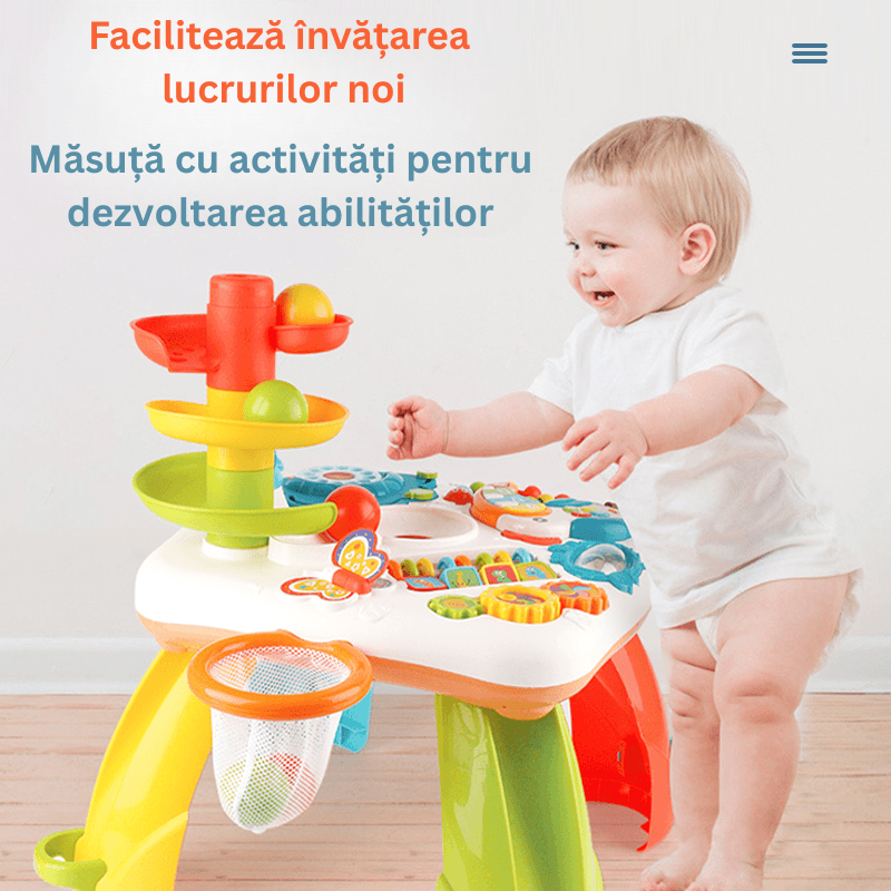 Masuta Educativa Multifunctionala cu Pian, Bile, Sunete, Lumini, Jocuri si Jucarii pentru Dentitie