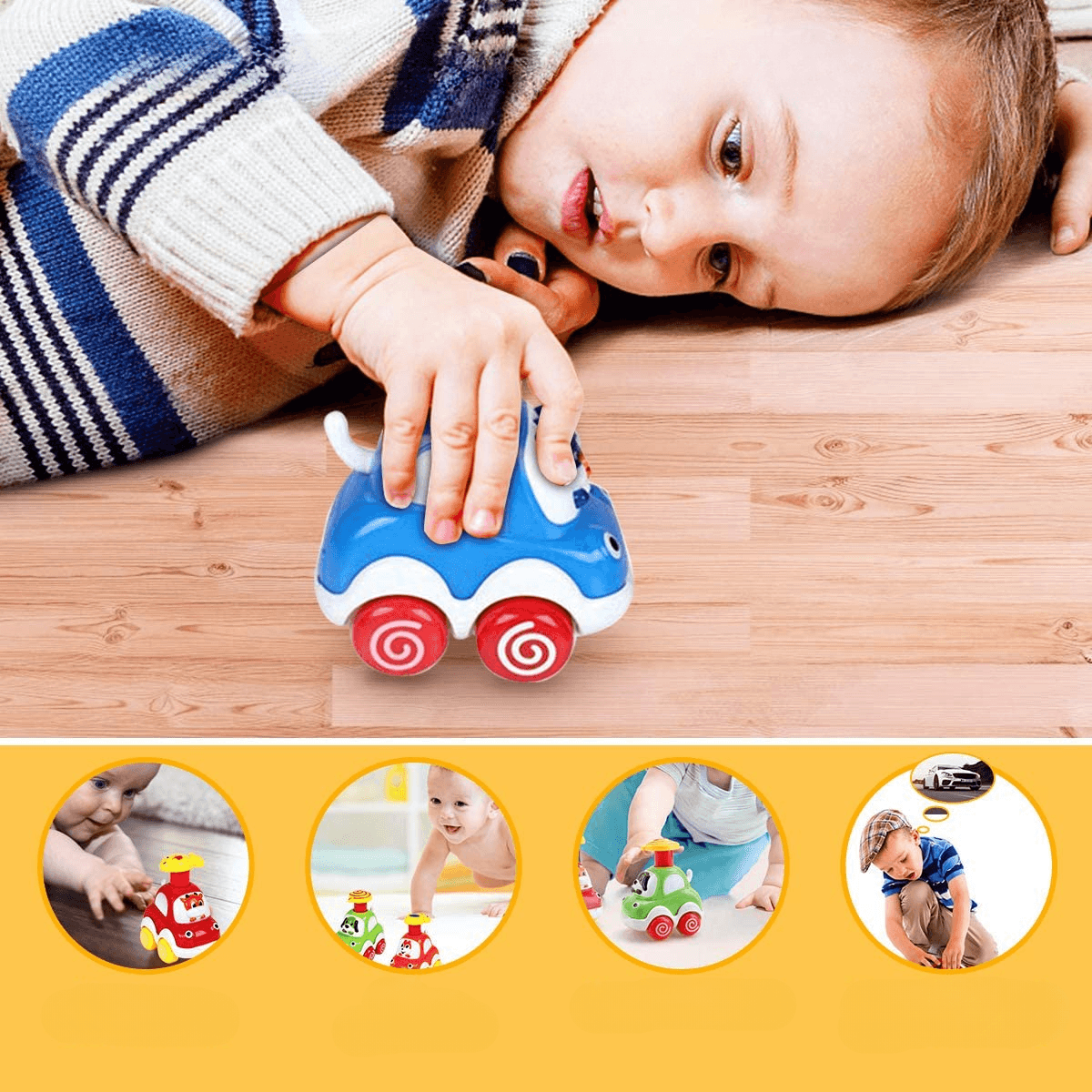 Set 4 Masinute Colorate Interactive, Apasa si Merge, 8x6x10 Cm, +18 Luni