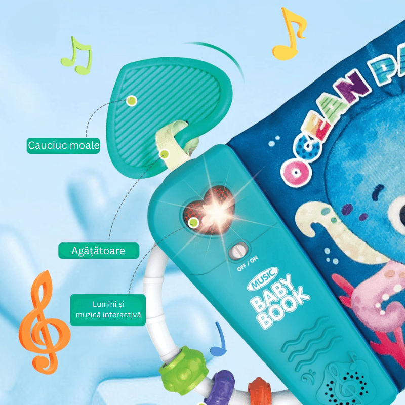 Carte Muzicala Interactiva LUDIRO, Prietenii din Ocean cu Cozi 3D, Lumini Interactive, Pentru Bebelusi +6 Luni