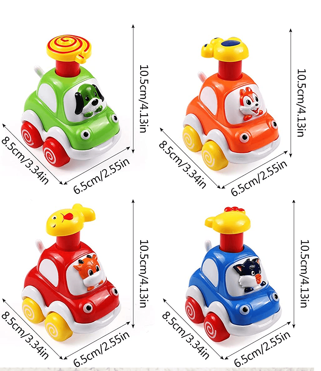 Set 4 Masinute Colorate Interactive, Apasa si Merge, 8x6x10 Cm, +18 Luni