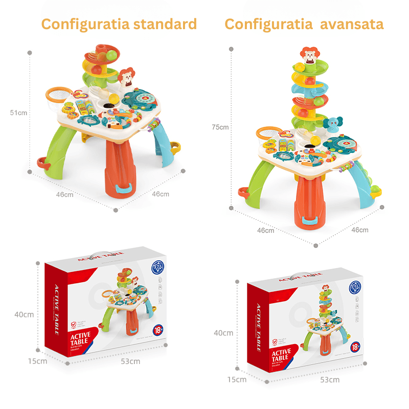 Masuta Educativa Multifunctionala cu Pian, Bile, Sunete, Lumini, Jocuri si Jucarii pentru Dentitie