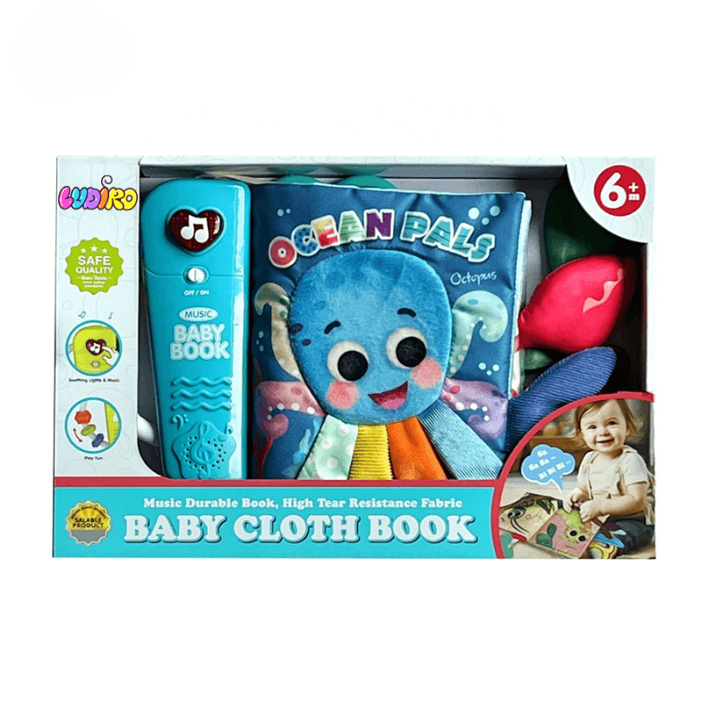 Carte Muzicala Interactiva LUDIRO, Prietenii din Ocean cu Cozi 3D, Lumini Interactive, Pentru Bebelusi +6 Luni