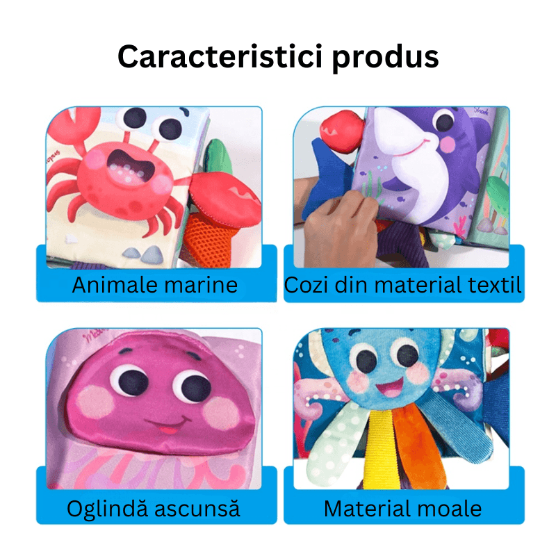 Carte Muzicala Interactiva LUDIRO, Prietenii din Ocean cu Cozi 3D, Lumini Interactive, Pentru Bebelusi +6 Luni