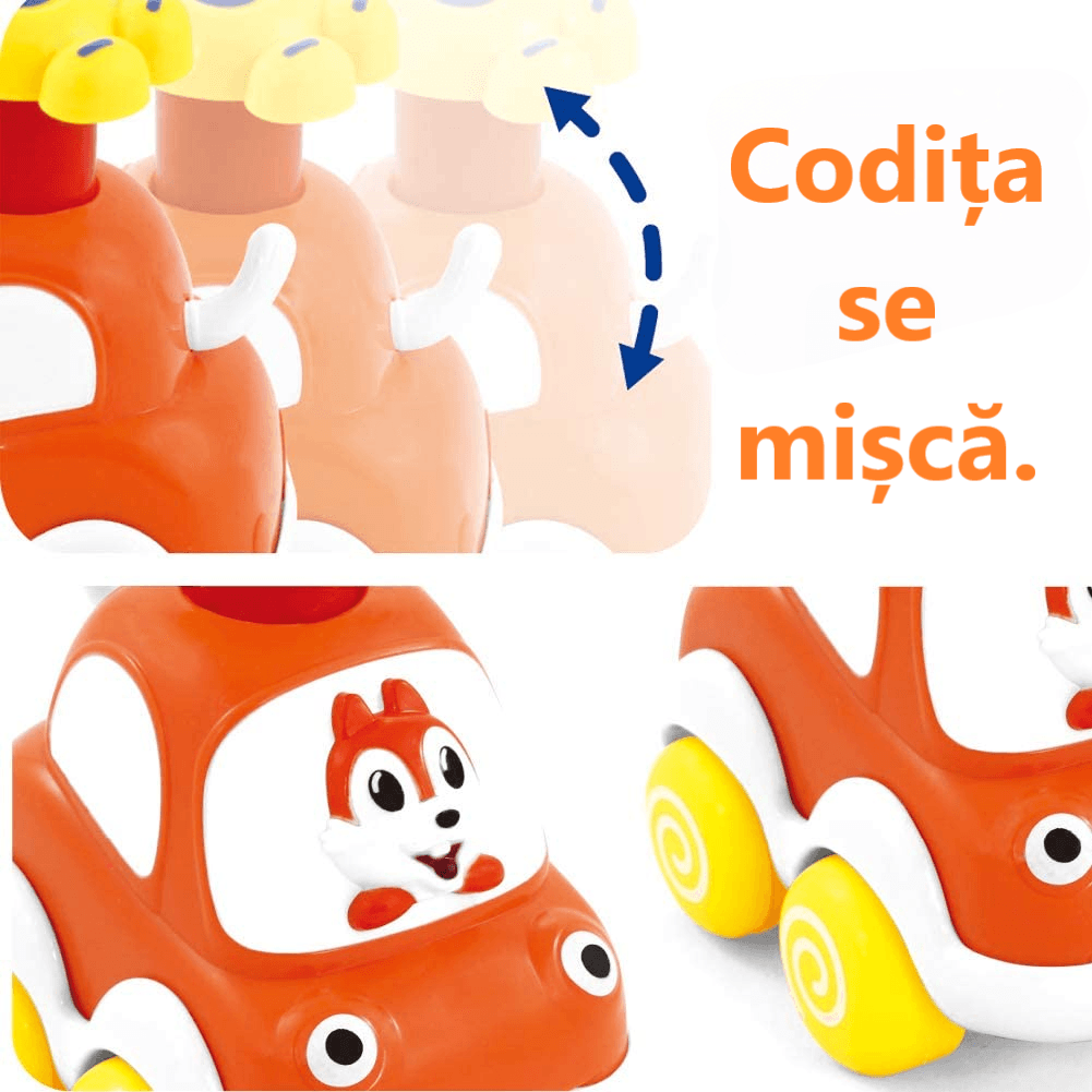 Set 4 Masinute Colorate Interactive, Apasa si Merge, 8x6x10 Cm, +18 Luni