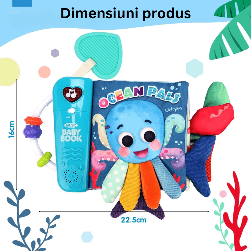 Carte Muzicala Interactiva LUDIRO, Prietenii din Ocean cu Cozi 3D, Lumini Interactive, Pentru Bebelusi +6 Luni