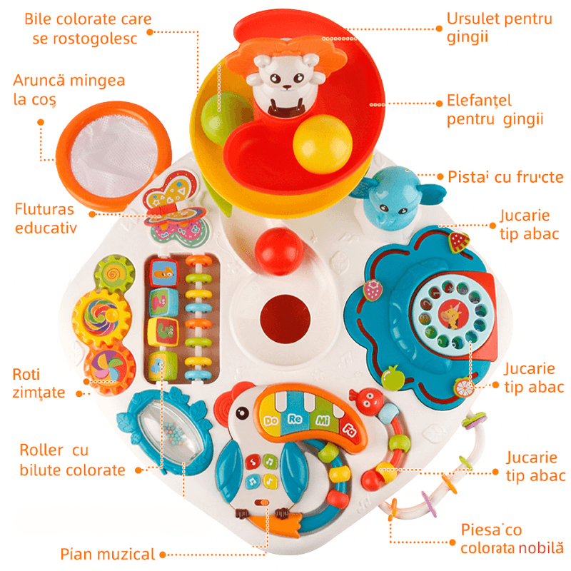 Masuta Educativa Multifunctionala cu Pian, Bile, Sunete, Lumini, Jocuri si Jucarii pentru Dentitie